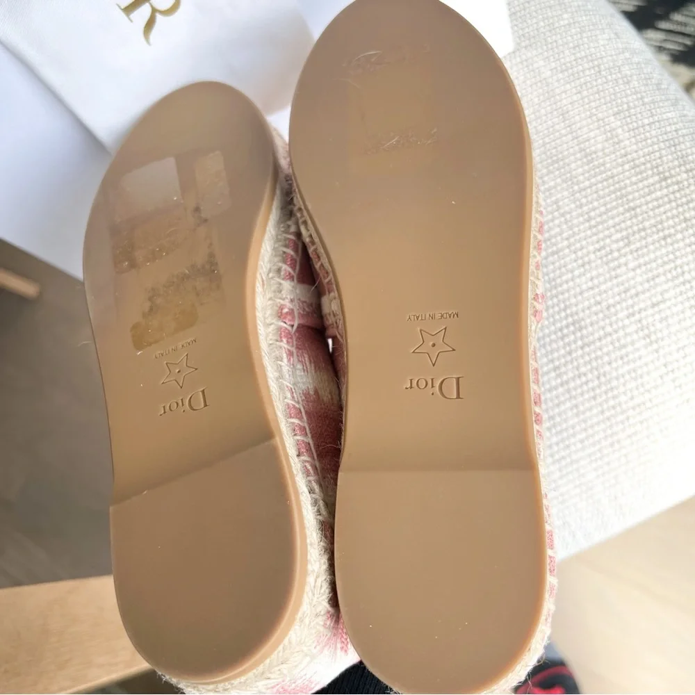 Dior Pink Granville Embroidered D Stripe Cotton Espadrille Flats - Picture 6 of 8